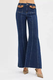 RISEN High Rise Wide Flare Jeans with Front Leather Pocket Detail  Style Ratio