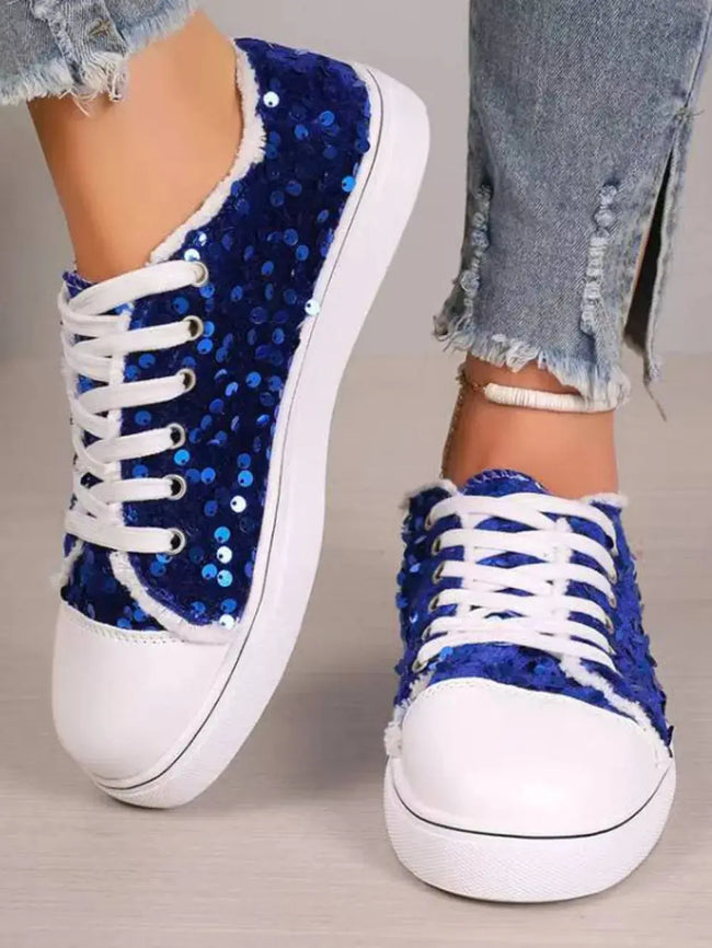 Sequin Round Toe Flat Sneakers  Style Ratio
