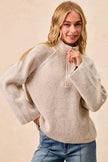 BiBi Two Tone Rib Textured Knit Collared Top with Zip Up  Style Ratio