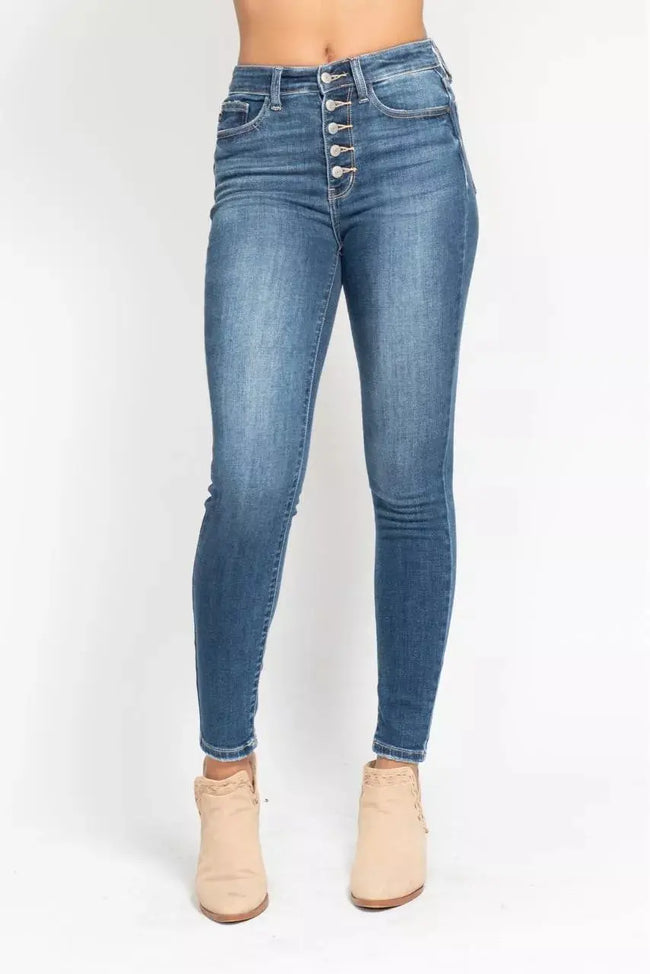 Judy Blue Full Size High Rise Button Fly Skinny Jeans Plus Size  Style Ratio