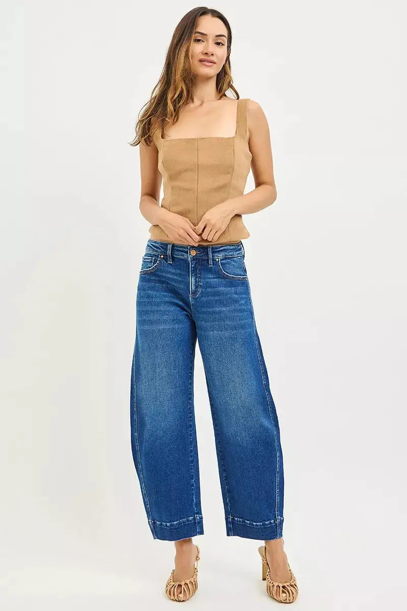 RISEN Mid Rise Crop Barrel Jeans  Style Ratio