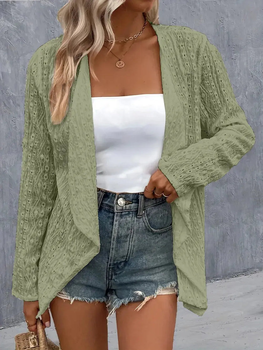 Eyelet Roll-Tab Sleeve Cardigan  Style Ratio