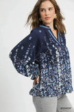 Umgee Full Size Floral Vine Print Blouse with Balloon Sleeves  Style Ratio