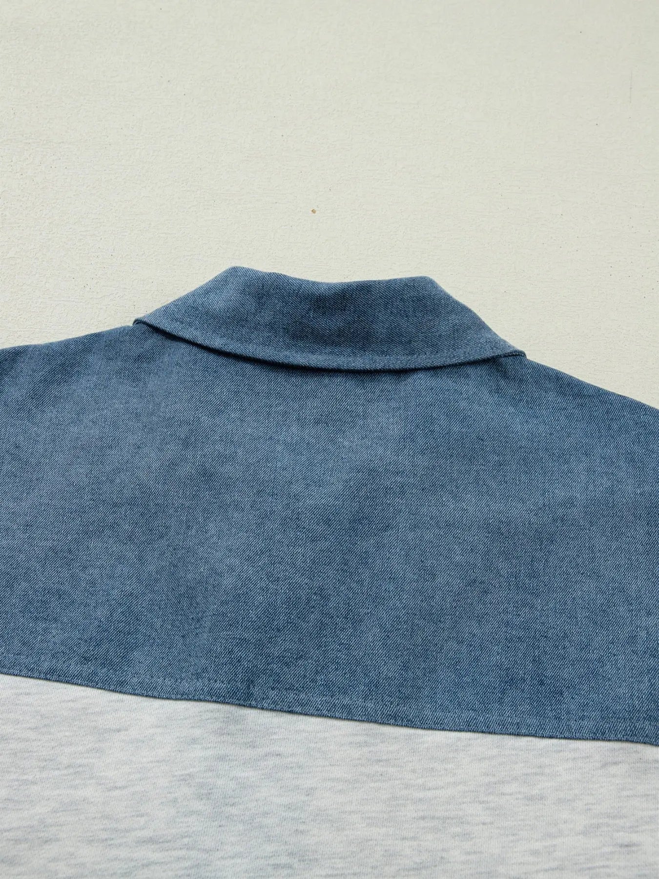 Color Block Denim Patchwork Button Polo Collar Short Sleeve Top  Style Ratio
