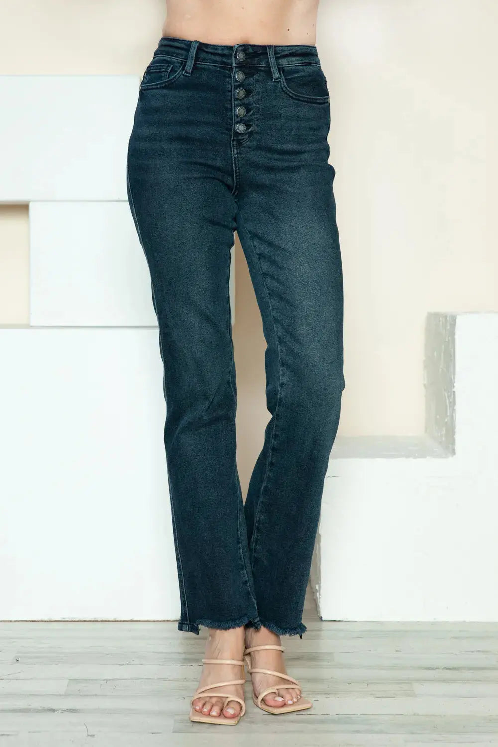 Judy Blue Full Size Button Fly Hem Destroy Straight Jeans  Style Ratio