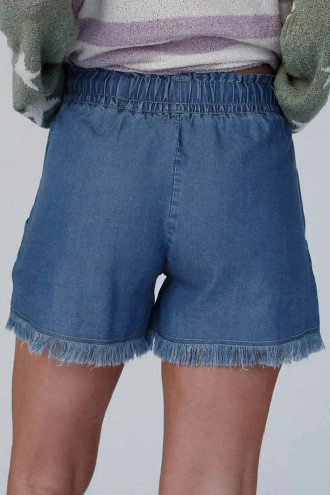 Raw Hem Drawstring High Waist Denim Shorts with Pockets  Style Ratio