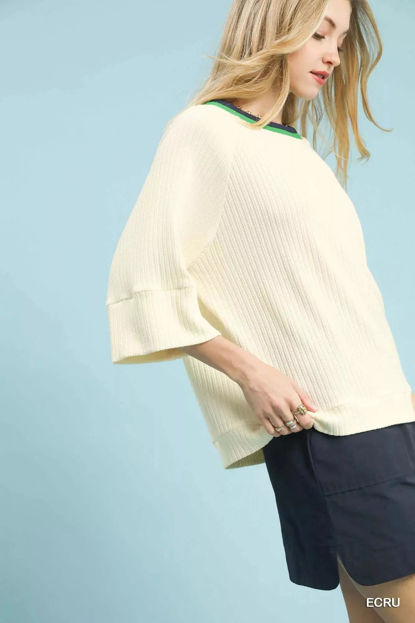 Umgee Ribbed Knit Top with Contrast Trim  Style Ratio