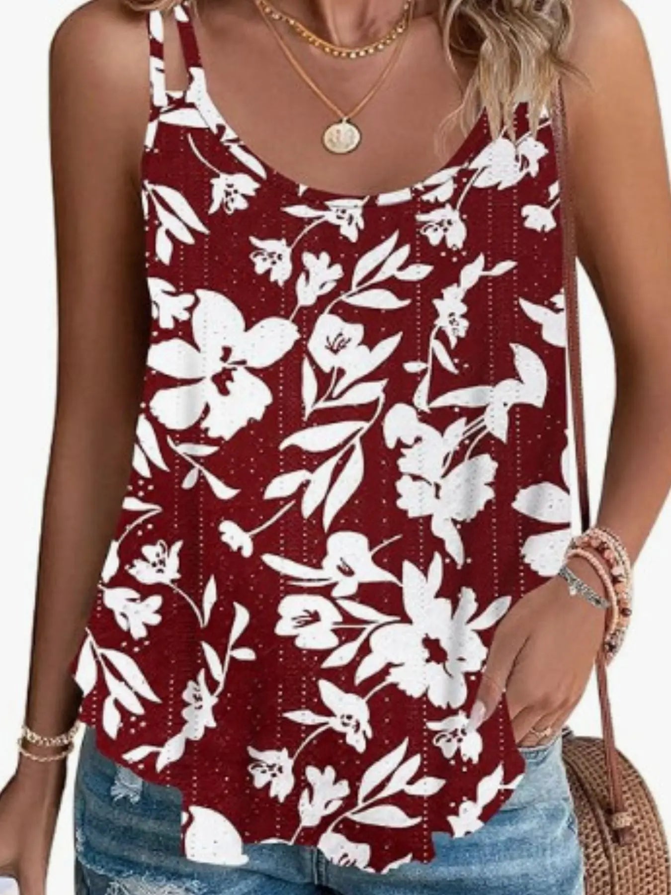 Eyelet Double Strap Tank Top  Style Ratio