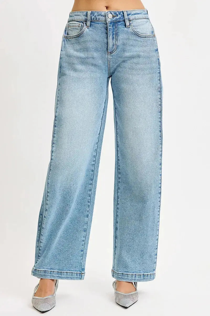 RISEN Mid Rise Wide Barrel Transferable Leg Snap Jeans  Style Ratio