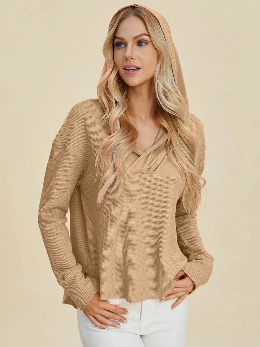 Double Take Full Size High Low Dropped Shoulder Long Sleeve Hoodie  Style Ratio