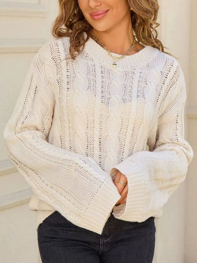 Cable Knit Long Sleeve Knit Top  Style Ratio