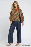 Umgee Abstract Print Ruffle Neck Blouse  Style Ratio