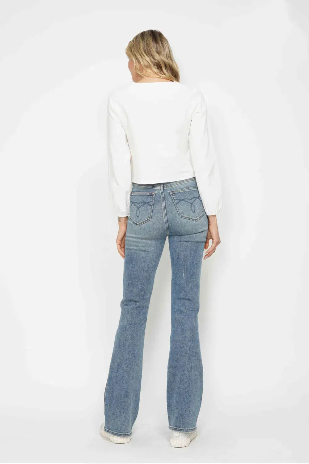 Judy Blue Full Size Tummy Control Back Embroidered Pocketed Bootcut Jeans  Style Ratio