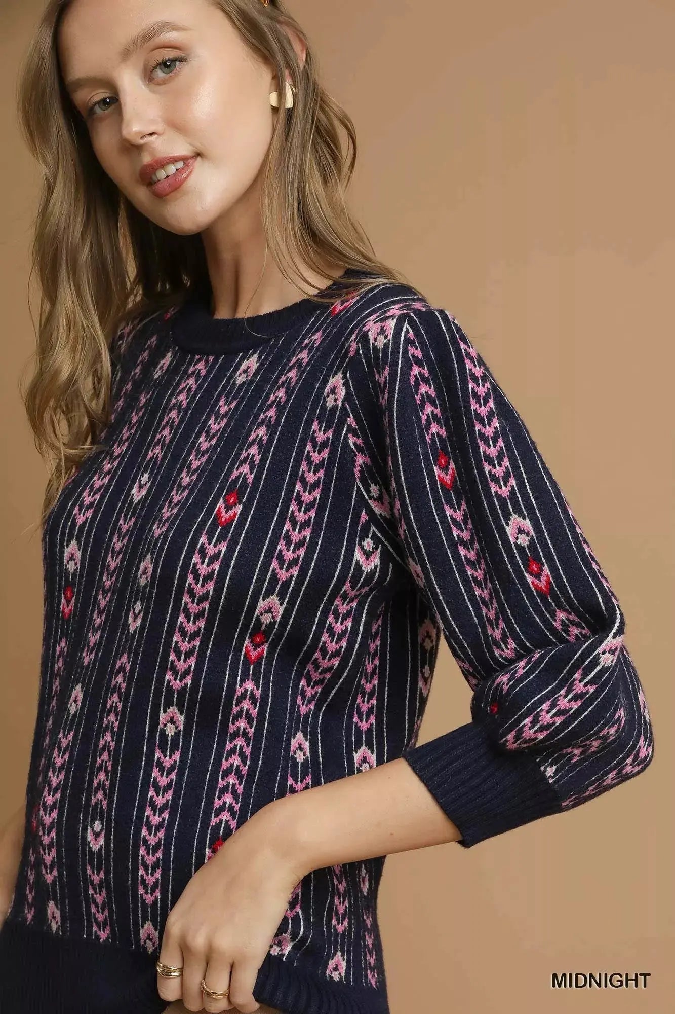 Umgee Jacquard Knit Puff Sleeve Sweater  Style Ratio