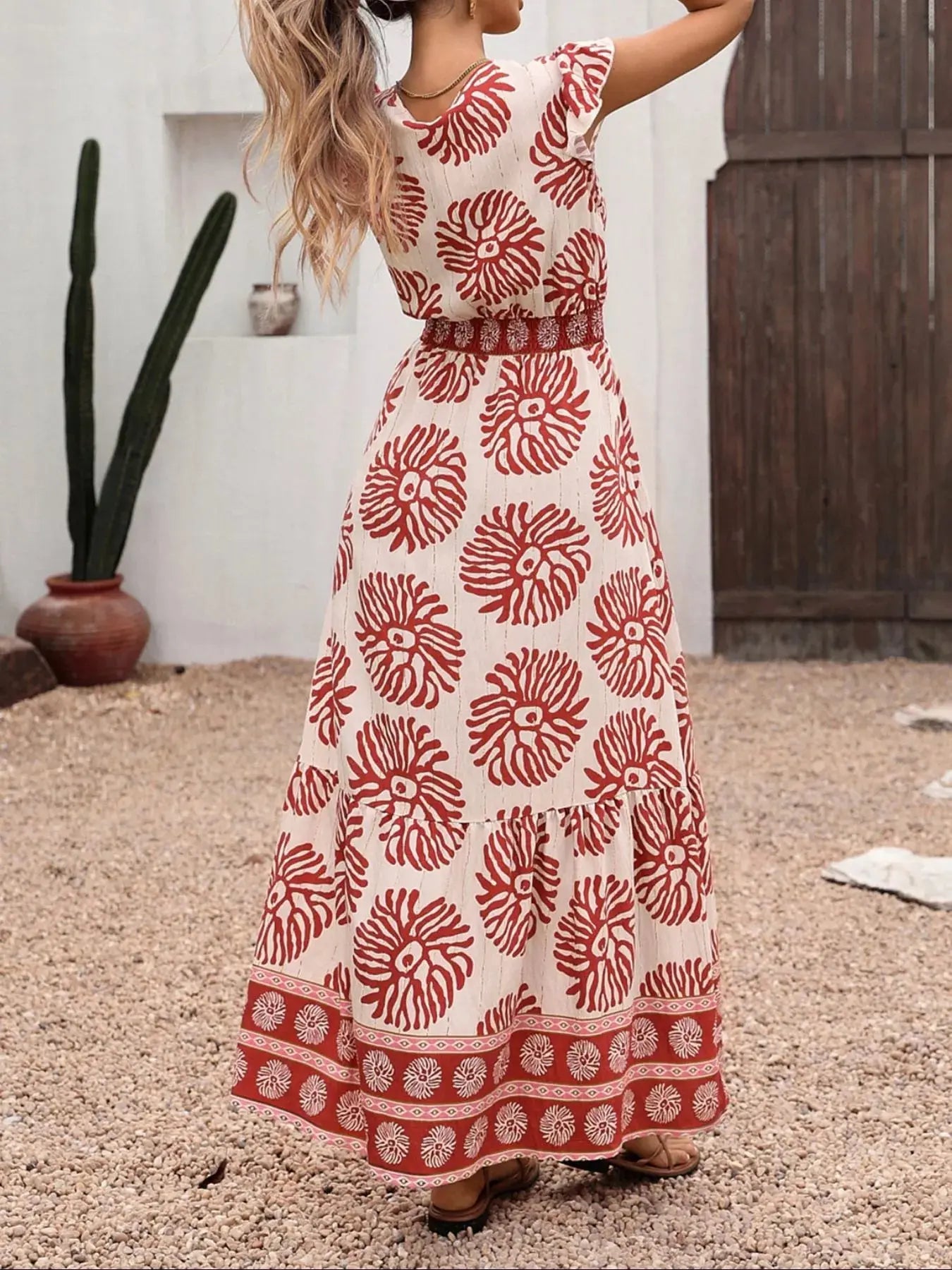 Printed V-Neck Cap Sleeve Dress  Style Ratio