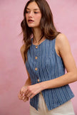 SO ME Stripe Slim Fit Button Front Denim Vest Top  Style Ratio