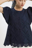 Umgee Floral Lace Overlay Flutter Sleeve Top  Style Ratio
