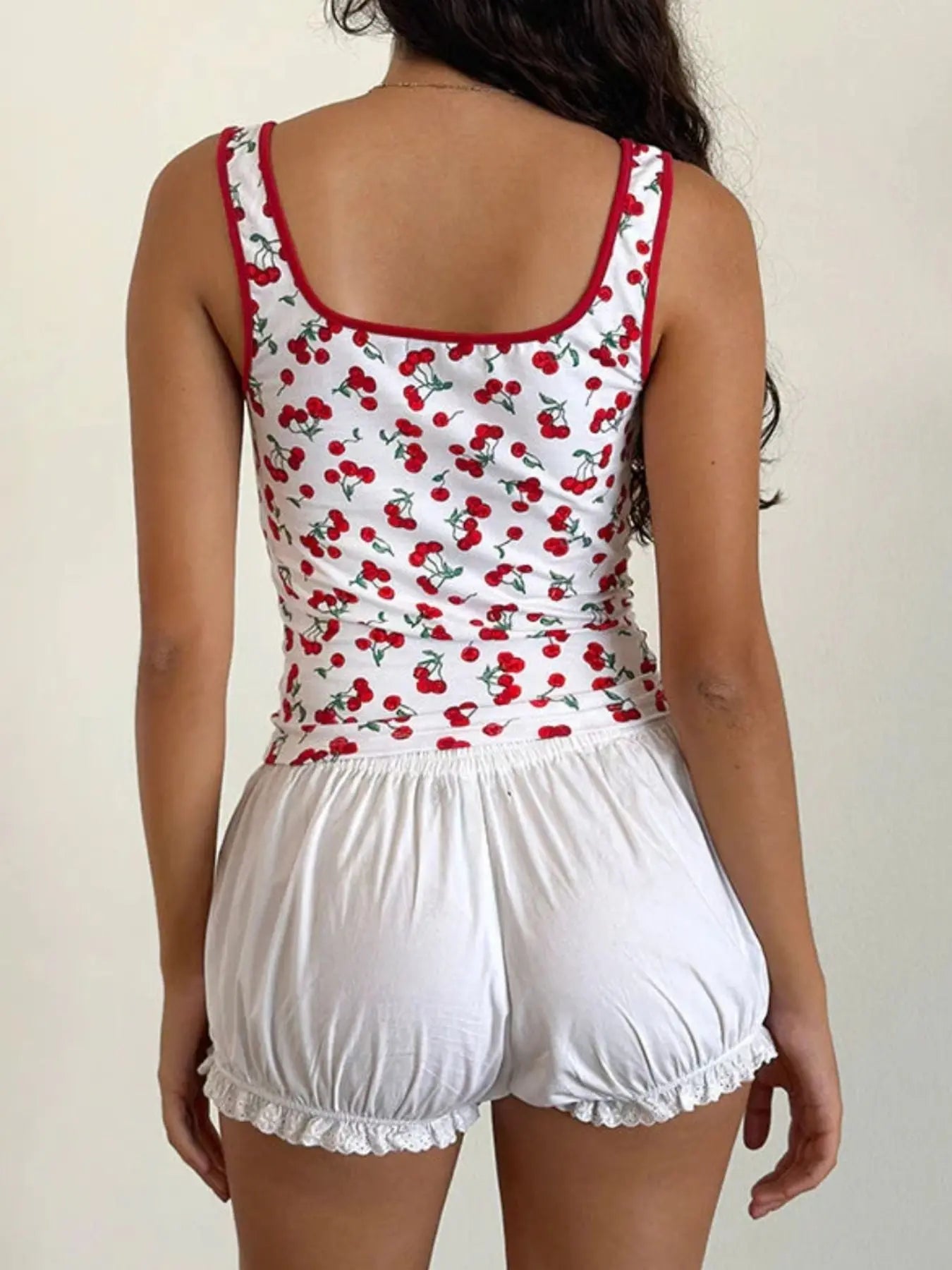 Cherry Print Square Neck Tank  Style Ratio