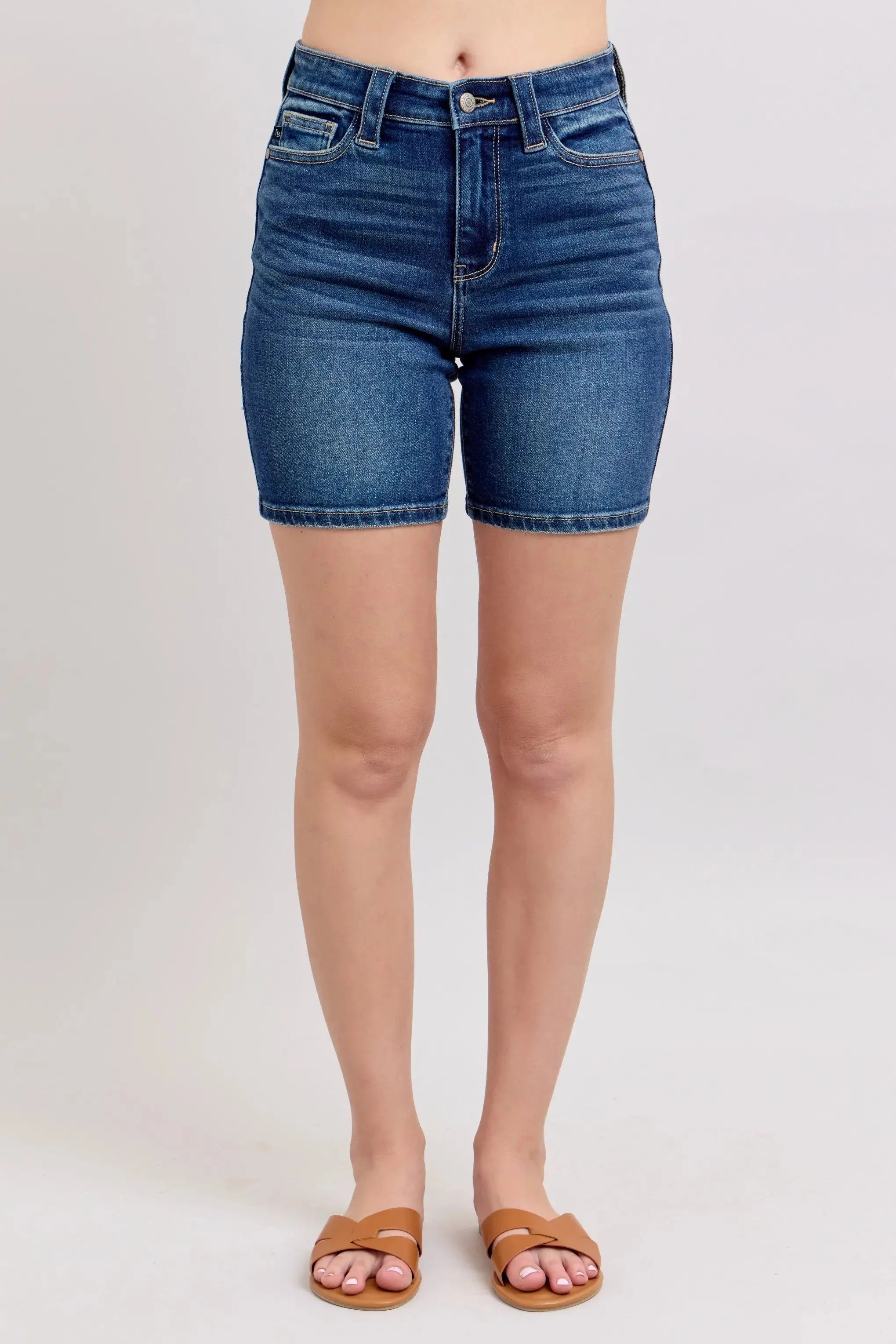 Judy Blue Full Size High Waist Bermudas Jeans W/ Back Flap Pockets  Style Ratio