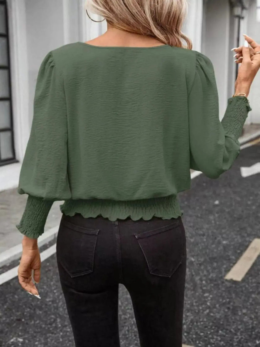 Smocked Waist Round Neck Blouse  Style Ratio
