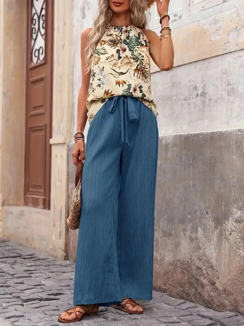 Printed Tank Top and Wide Leg Pants Set  Style Ratio