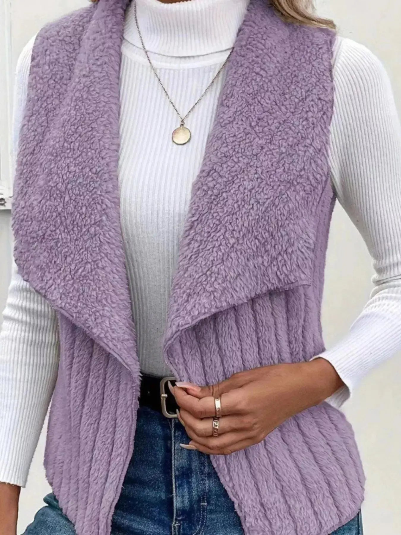 Cozy Fleece Open Front Vest  Style Ratio