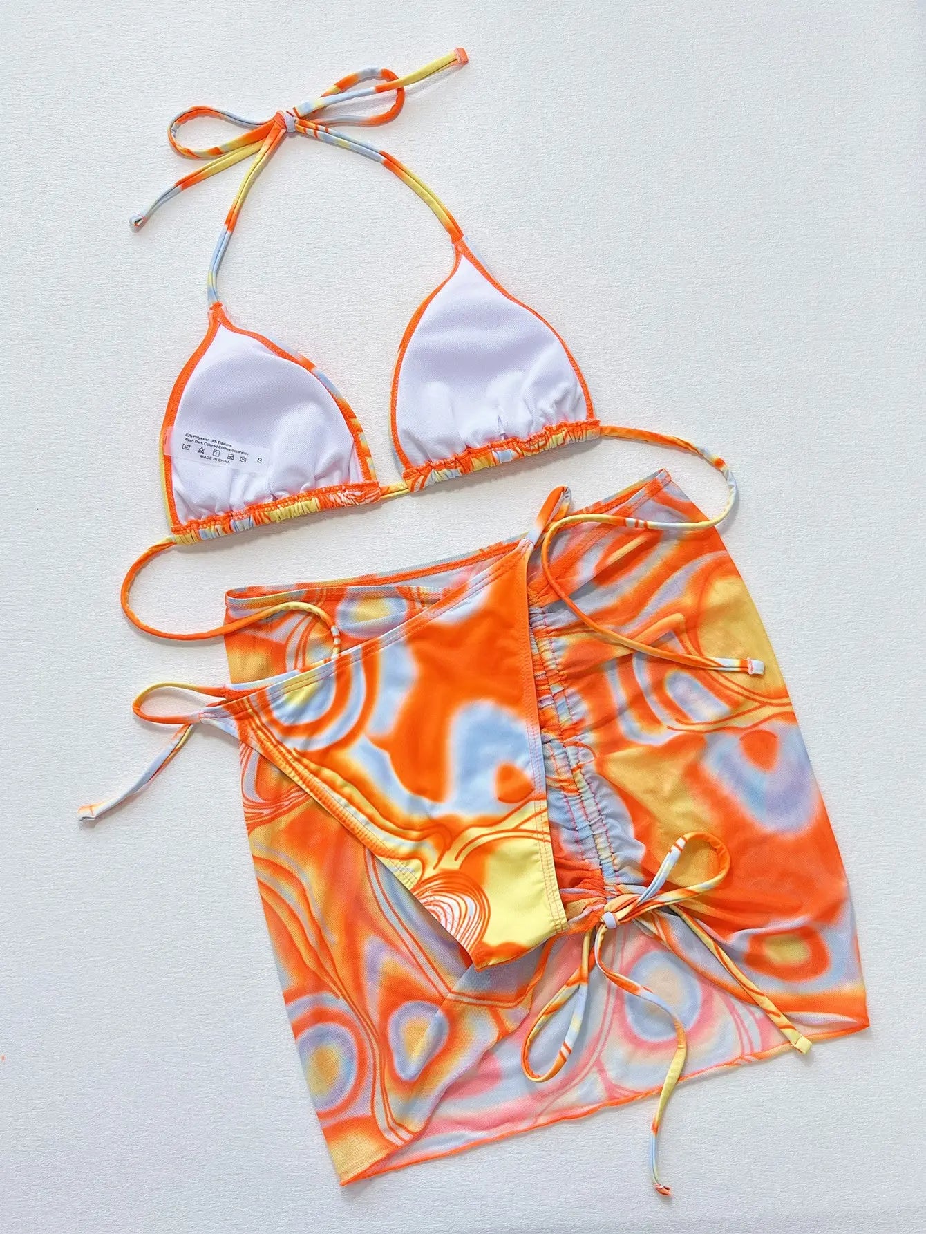 Multicolored Drawstring Ruched Three-Piece Swim Set  Style Ratio