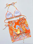 Multicolored Drawstring Ruched Three-Piece Swim Set  Style Ratio