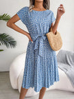 Floral Print Pleated Midi Dress with Belt  Style Ratio