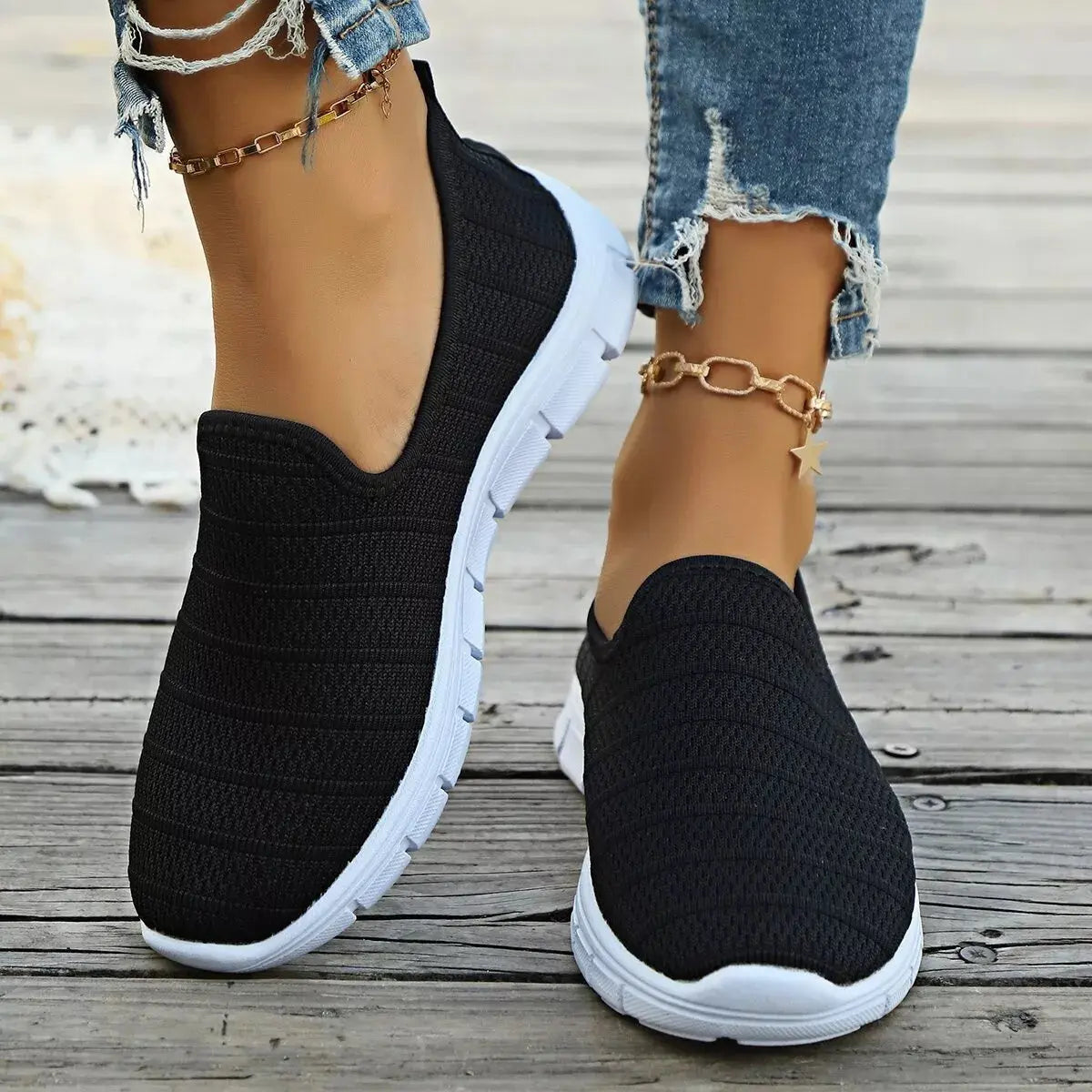 Round Toe Mesh Slip-Ons  Style Ratio