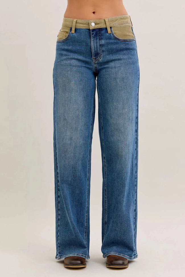 Judy Blue MR Column Straight Jeans with Corduroy Waist  Style Ratio