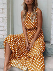 Polka Dot Round Neck Sleeveless Midi Dress  Style Ratio