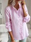 Striped Ruffle Detail Button-Up Blouse  Style Ratio