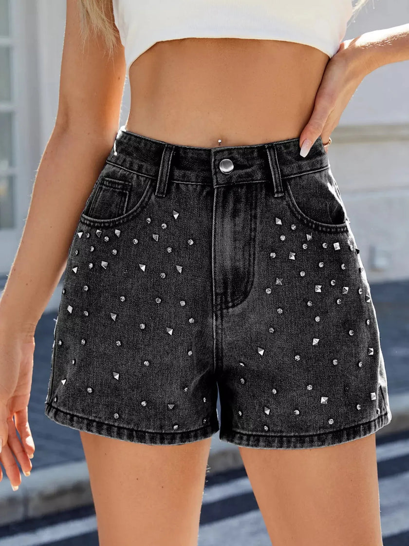 Studded High Waist Denim Shorts  Style Ratio