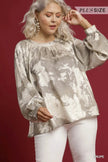 Umgee Full Size Metallic Fabric Blouse with Balloon Sleeves  Style Ratio