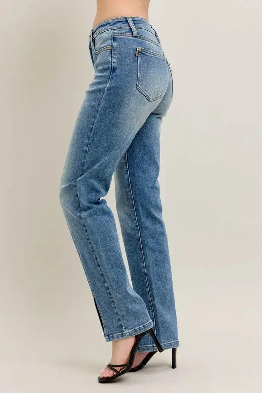 Judy Blue Full Size High Waist Vintage Wash Front Seam & Slit Straight Plus Size  Style Ratio