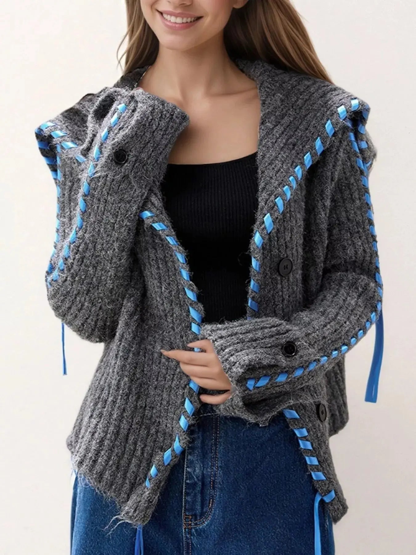 Ribbed Knit Open Front Cardigan  Style Ratio