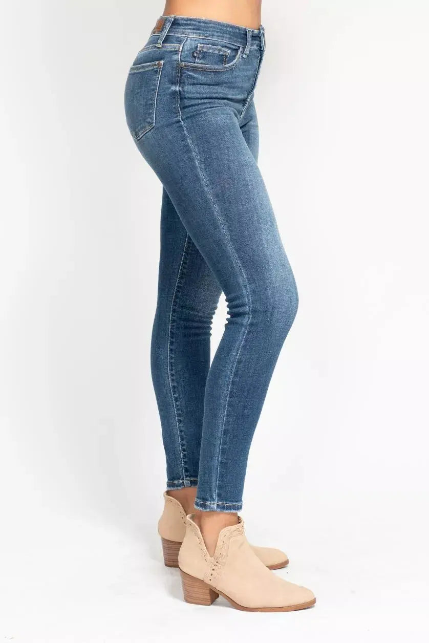 Judy Blue Full Size High Rise Button Fly Skinny Jeans Plus Size  Style Ratio