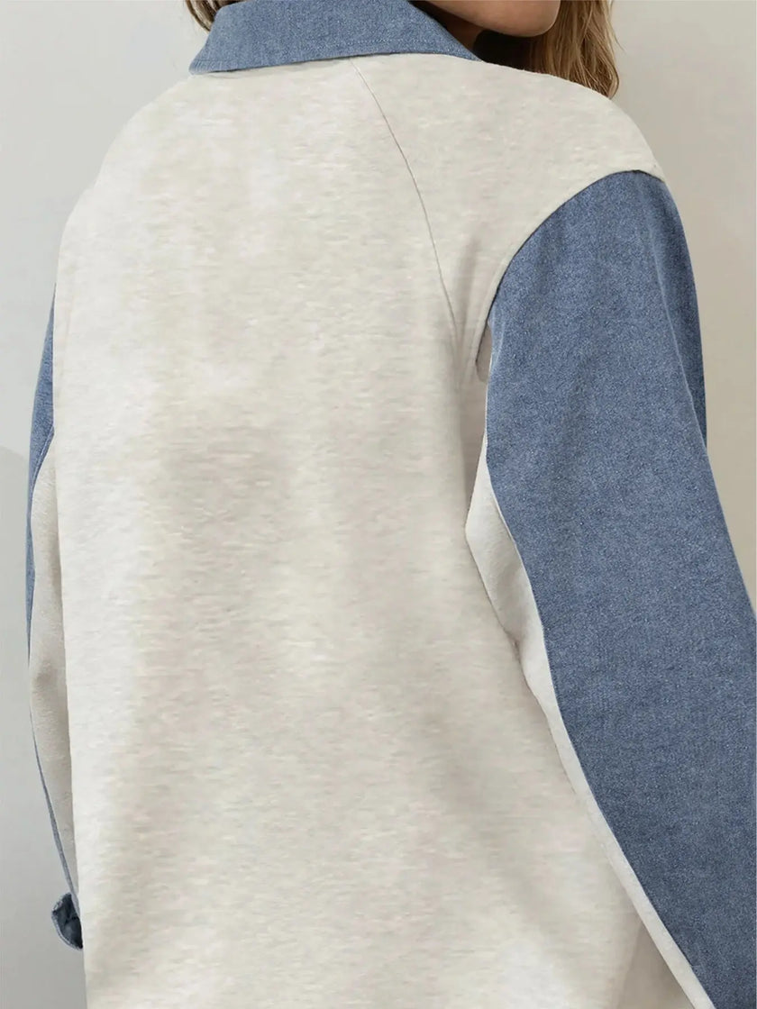 Color Block Button Detail Long Sleeve Shirt  Style Ratio