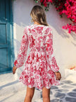 Full Size Floral Print V-Neck Long Sleeve Ruffle Hem Mini Dress  Style Ratio