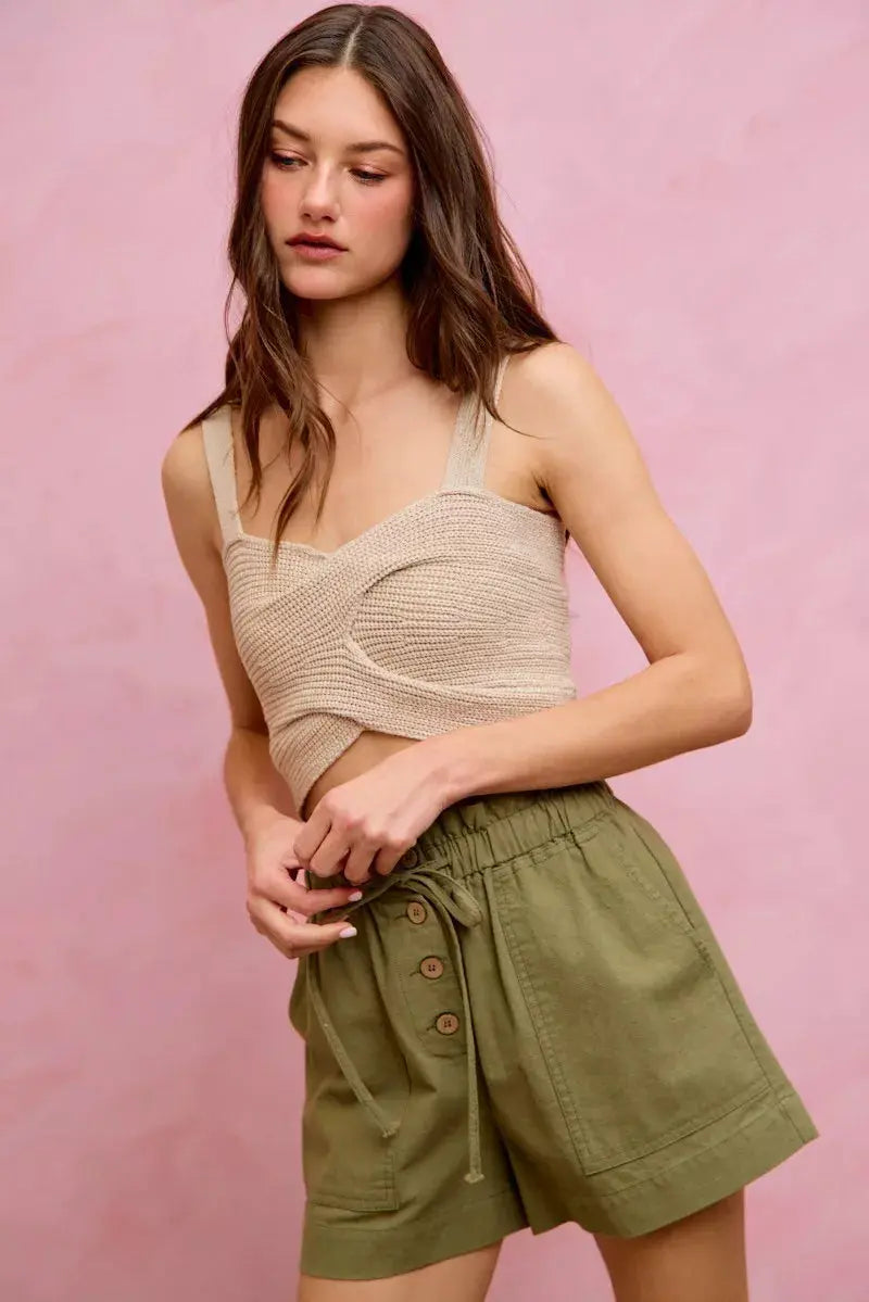 SO ME Paper Bag Patch Pocket Drawstring Twill Shorts  Style Ratio