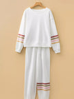 Striped Trim Round Neck Top and Pants Set  Style Ratio