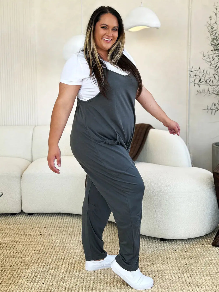 Double Take Full Size Sleeveless V-Neck Pocketed Jumpsuit  Style Ratio