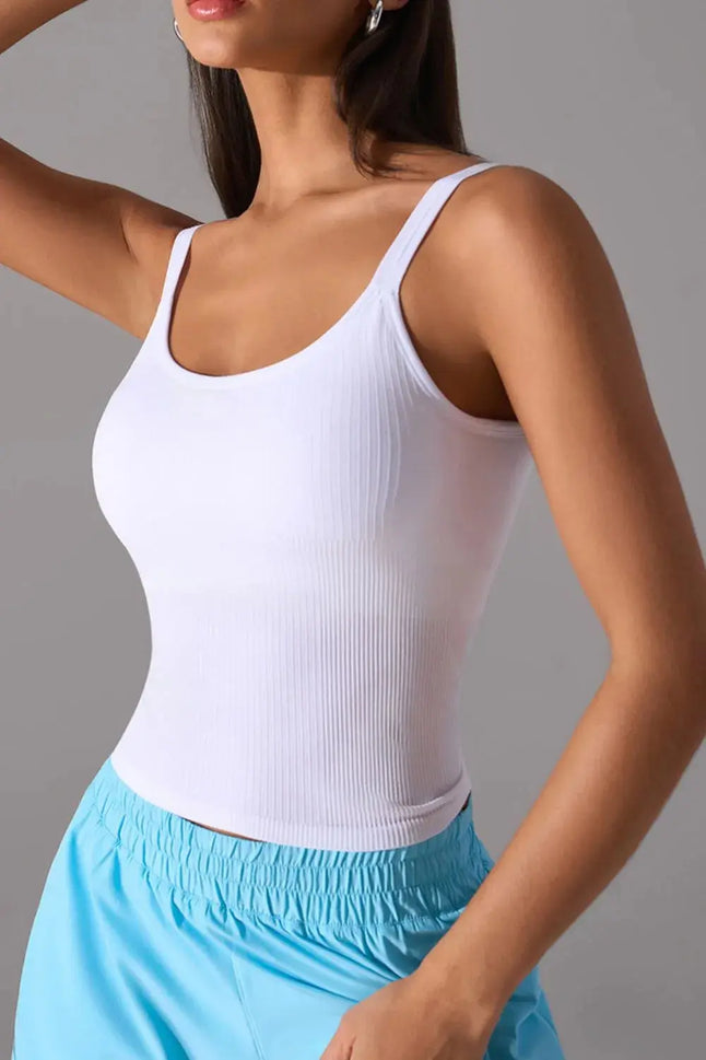 Scoop Neck Active Tank with Detachable Chest Pads  Style Ratio