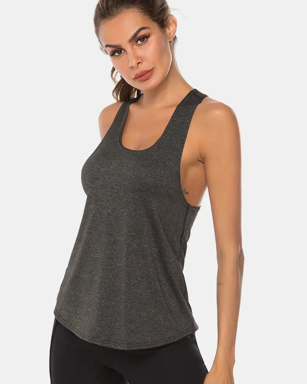 Full Size Scoop Neck Wide Strap Active Tank  Style Ratio