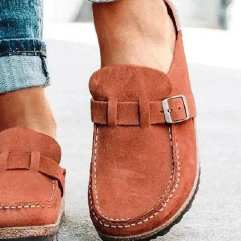 Round Toe Low Heel Buckle Loafers  Style Ratio