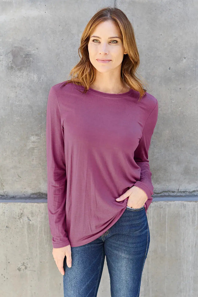 Basic Bae Full Size Round Neck Long Sleeve Top  Style Ratio