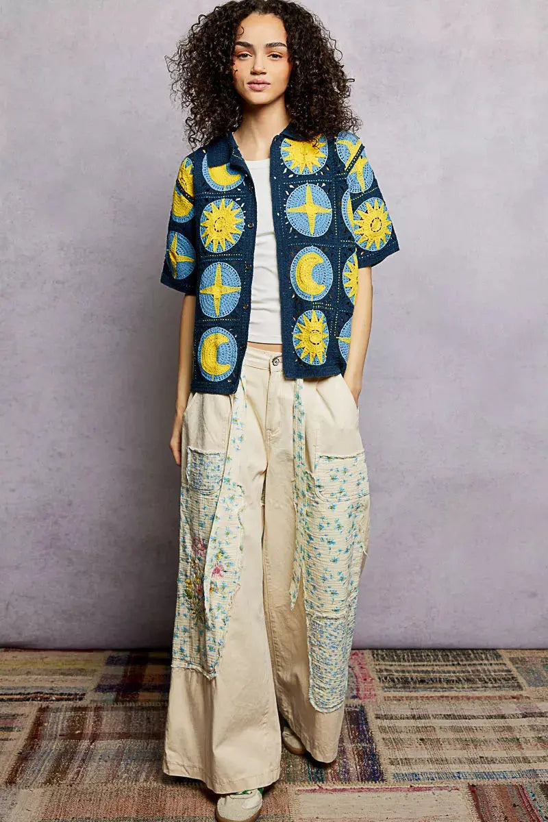 POL Openwork Short Sleeve Crochet Shirt  Style Ratio