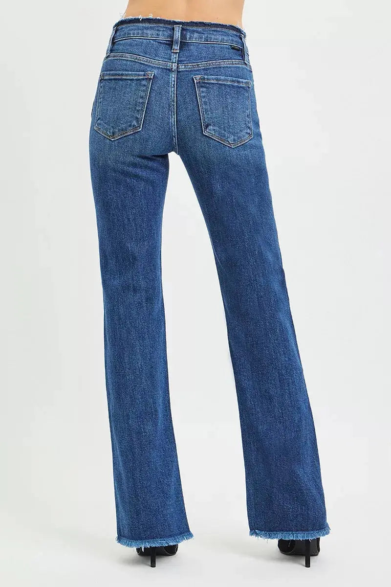 RISEN Full Size Mid Rise Bootcut Frayed Waistband Hem Detail Jeans  Style Ratio