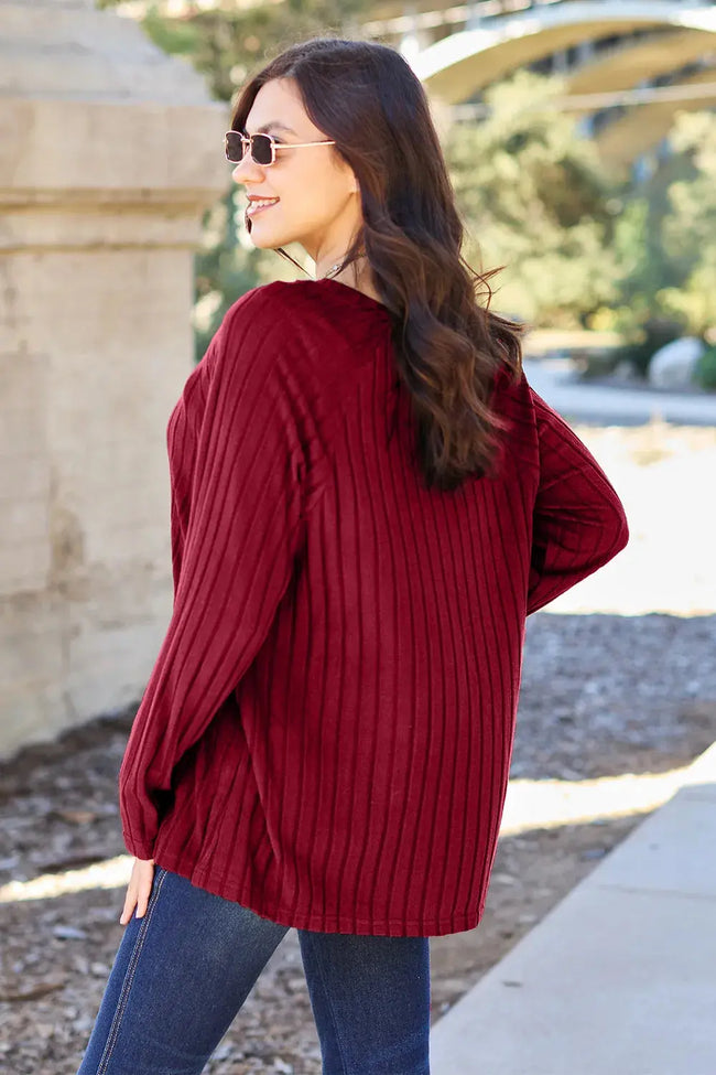 Basic Bae Full Size Ribbed Round Neck Long Sleeve Top  Style Ratio